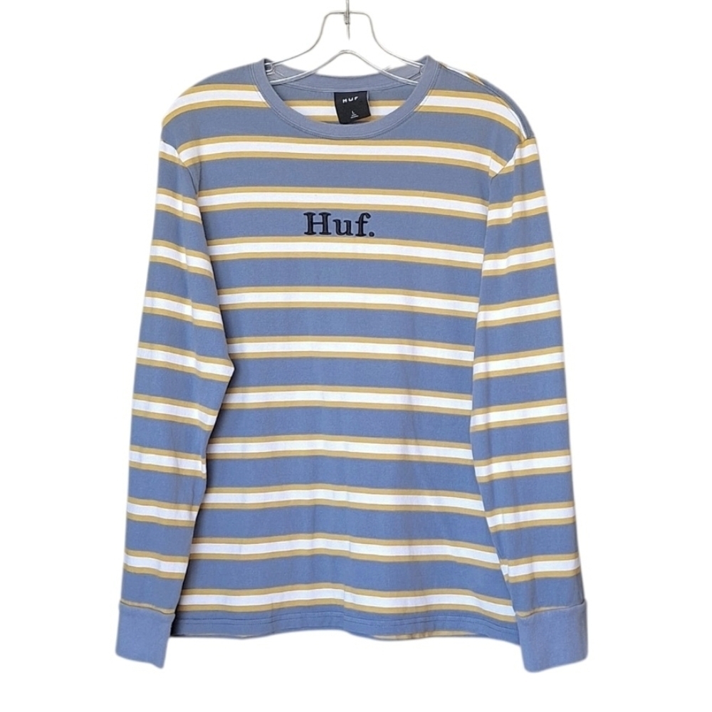 Huf. Cotton Striped Blue and Yellow Long Sleeved Tee Streetwear Hipster L